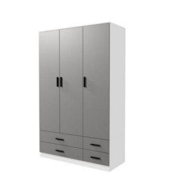 Urbn-Living Urbnliving 180Cm Height Grey 3 Door 4 Drawer Wardrobe Storage Shelf Modern Bedroom White Furniture - thumbnail 6