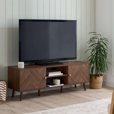 Herringford Large Tv Unit Entertainment Stand Walnut Parquet Design - image 1