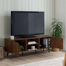 Herringford Large Tv Unit Entertainment Stand Walnut Parquet Design - thumbnail 2