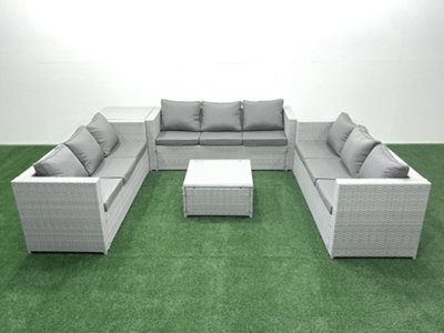 Fimous Rattan Garden Outdoor Furniture Set 9 Seater Rattan Garden Sofa Set Side Table Light Grey - image 1