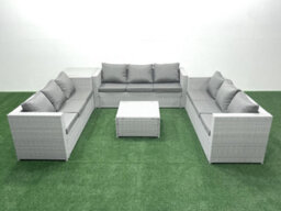 Fimous Rattan Garden Outdoor Furniture Set 9 Seater Rattan Garden Sofa Set Side Table Light Grey - thumbnail 1
