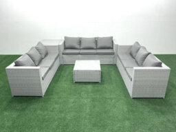 Fimous Rattan Garden Outdoor Furniture Set 9 Seater Rattan Garden Sofa Set Side Table Light Grey - thumbnail 2