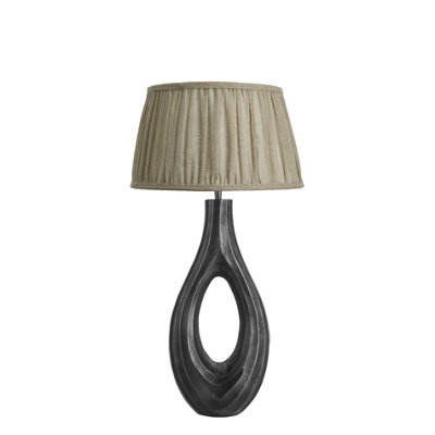 Industville Ornate Ellipse Table Lamp, Pewter Base, Pleated Empire Linen Shade - image 1