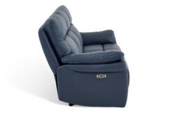 Navy Blue Leather Electric 3 Seater Recliner Sofa - thumbnail 3