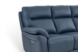 Navy Blue Leather Electric 3 Seater Recliner Sofa - thumbnail 6