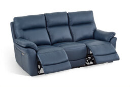 Navy Blue Leather Electric 3 Seater Recliner Sofa - thumbnail 2