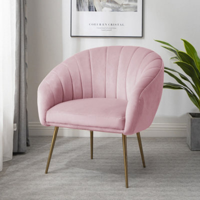 Helena 74Cm Wide Pink Shell Back Velvet Fabric Accent Chair With Brass Coloured Steel Legs