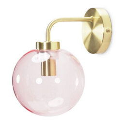 Valuelights Frenchie Brushed Gold Metal Wall Light With Pink Tinted Glass Globe Shade - Led Bulb Included