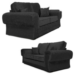 Furnishings For Less UK Chelsea Black Crushed Velvet Large 3 + 2 Seater Sofa Set Rolled Arms - thumbnail 1