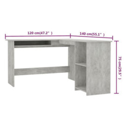 Berkfield L-Shaped Corner Desk Concrete Grey 120X140X75 Cm Engineered Wood - thumbnail 6
