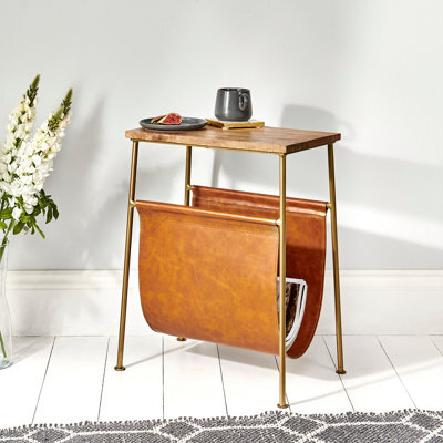 Leather Effect Magazine Rack With Shelf - image 1