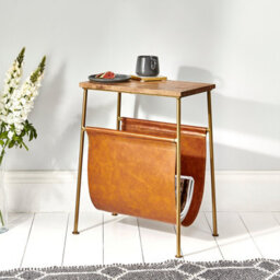 Leather Effect Magazine Rack With Shelf