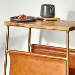 Leather Effect Magazine Rack With Shelf - thumbnail 3