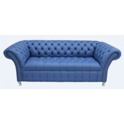 Chesterfield 3 Seater Buttoned Seat Deep Ultramarine Blue Leather Metal Feet Sofa Bespoke In Balmoral Style