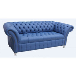 Chesterfield 3 Seater Buttoned Seat Deep Ultramarine Blue Leather Metal Feet Sofa Bespoke In Balmoral Style - thumbnail 2