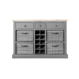 Statement Furniture Florence Sideboard With Wine Rack, 3 Drawers And Storage Baskets - Dove Grey - thumbnail 4