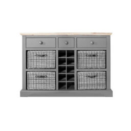 Statement Furniture Florence Sideboard With Wine Rack, 3 Drawers And Storage Baskets - Dove Grey