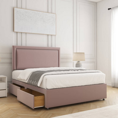 Bsspoke Ella Divan Bed Set Pink Plush Velvet 24Inch Panel Headboard & 2 Drawers Footend & Mattress In 4Ft 4Ft6 5Ft 6Ft - image 1