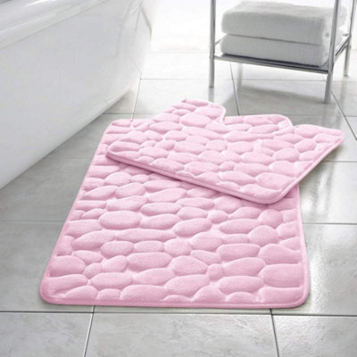 Homes & Linen Stone Pebbles Bath Mat Set Non Slip Pedestal Set Extra Absorbent 100% Memory Foam Bathroom Toilet Mat Rug Set