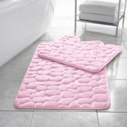 Homes & Linen Stone Pebbles Bath Mat Set Non Slip Pedestal Set Extra Absorbent 100% Memory Foam Bathroom Toilet Mat Rug Set