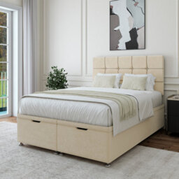 Bedmaster Cream Luxury Velvet Ottoman Divan Base And Square Headboard Single - thumbnail 2