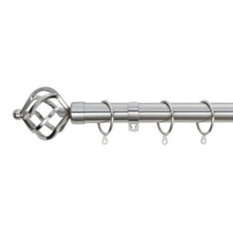 A.unique Home Twisted Metal Extendable Curtain Pole With Rings And Fittings (25/28mm) - Brushed Steel , 120Cm - 220Cm Approx