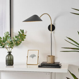 Furniturebox Uk Poppy Wall Lamp With Matte Black Shade And Brushed Brass