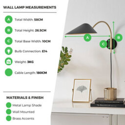 Furniturebox Uk Poppy Wall Lamp With Matte Black Shade And Brushed Brass - thumbnail 3