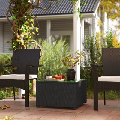 Outsunny Outdoor Coffee Table With Glass Top, Rattan Side Table, Dark Grey - image 1