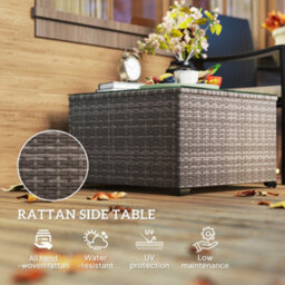 Outsunny Outdoor Coffee Table With Glass Top, Rattan Side Table, Dark Grey - thumbnail 4