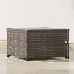Outsunny Outdoor Coffee Table With Glass Top, Rattan Side Table, Dark Grey - thumbnail 3