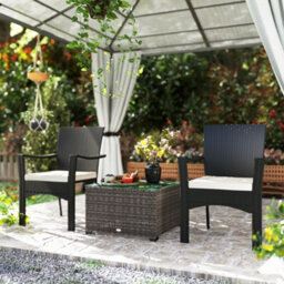 Outsunny Outdoor Coffee Table With Glass Top, Rattan Side Table, Dark Grey - thumbnail 9