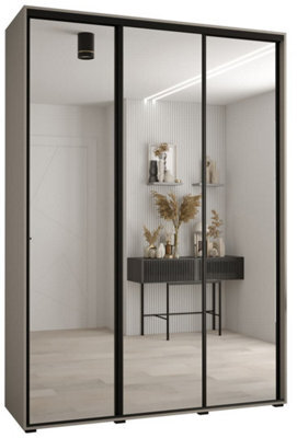 Arte Dakota Ii Sleek Cashmere Mirrored Door Wardrobe 1800mm H2350mm D600mm With Three Sliding Doors, Two Hanging Rails, And Ten Shelves - image 1