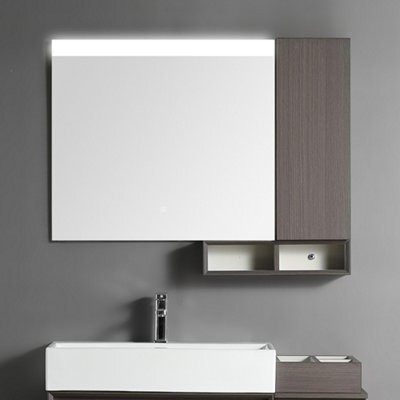 Homestylestore Dark Walnut Wall Mounted Waterproof Led Bathroom Mirror, Side Cabinet And Open Shelf 1200 X 680mm - image 1