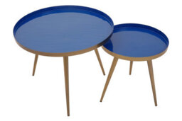 Orsina Blue Enamel Nest Of Two Tables, Luxe Modern Side Tables With Matt Gold Legs, Space-Saving Nesting Tables - thumbnail 2