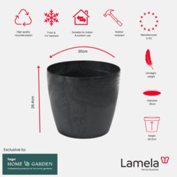 Lamela™ Magnolia Black Concrete Plant Pot, Egg Planter, Stone Effect Resin Indoor And Outdoor Planter D30 H26.4Cm - thumbnail 4