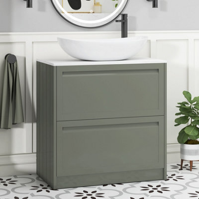 Royal Bathrooms Royal Bathroom Elmore 800mm Matt Green Freestanding Countertop Bathroom Vanity Unit 2 Drawer With Cesar Basin - image 1