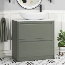 Royal Bathrooms Royal Bathroom Elmore 800mm Matt Green Freestanding Countertop Bathroom Vanity Unit 2 Drawer With Cesar Basin - thumbnail 1