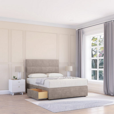 "Sloomy 6Ft Texas Divan Bed Base Pebble Plush ,4 Drawers & 26"" Struts Headboard - Super King" - image 1