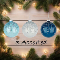 Shatchi Christmas Glass Baubles 12Pcs Set - 8Cm Blue & White Ornaments With 3 Stylish Assorted Designs - thumbnail 3