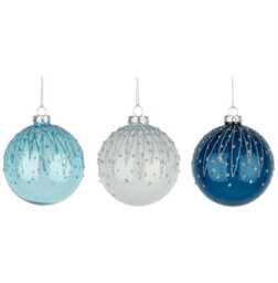 Shatchi Christmas Glass Baubles 12Pcs Set - 8Cm Blue & White Ornaments With 3 Stylish Assorted Designs - thumbnail 5