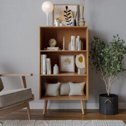 Urbn-Living Urbnliving 90Cm Height Wide Beech 3 Tier Bookcase Storage Cabinet Scandinavian Style Beech Legs - thumbnail 2