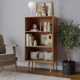Urbn-Living Urbnliving 90Cm Height Wide Beech 3 Tier Bookcase Storage Cabinet Scandinavian Style Beech Legs - thumbnail 1
