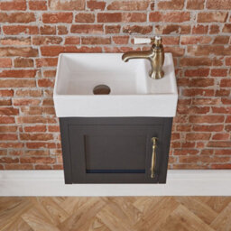 Homestylestore Black Grey 400mm Wall Hung Bathroom Vanity Unit With Basin And Aged Gold T Bar Handle - thumbnail 2