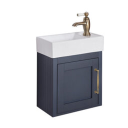 Homestylestore Black Grey 400mm Wall Hung Bathroom Vanity Unit With Basin And Aged Gold T Bar Handle - thumbnail 1