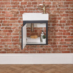 Homestylestore Black Grey 400mm Wall Hung Bathroom Vanity Unit With Basin And Aged Gold T Bar Handle - thumbnail 3