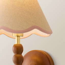 Valuelights Bobbin Walnut Bobble Wall Light And Pink Trim Linen Lamp Shade And Bulb - thumbnail 4