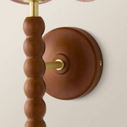 Valuelights Bobbin Walnut Bobble Wall Light And Pink Trim Linen Lamp Shade And Bulb - thumbnail 5