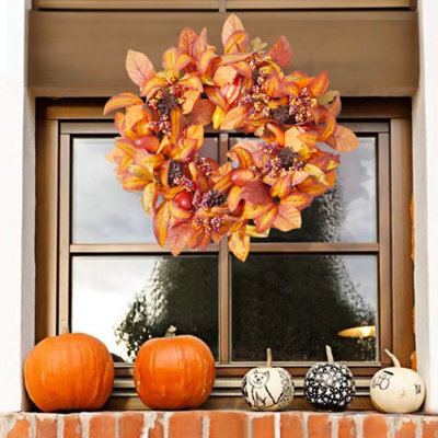 Thehotsale 50Cm Dia Round Wreath Halloween Maple Leaf Berry Wreath Artificial Wreath - image 1