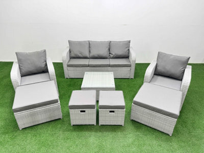 Fimous Outdoor Garden Furniture Set Pe Rattan Lounge Sofa Set With Coffee Table 3 Seater Sofa 4 Footstools Light Grey - image 1
